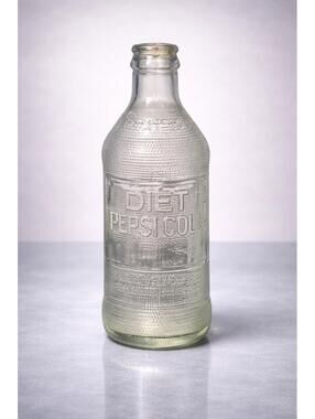 Pepsi-Cola USA 1960s ACL Clear Glass Diet Soda Bottle, 2.5x6.75”
